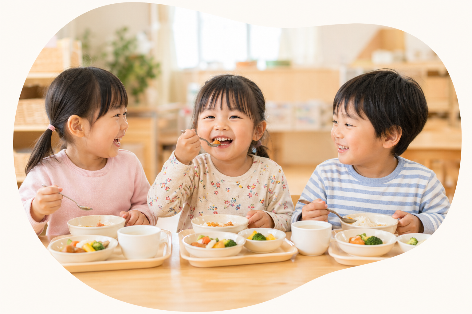 給食を楽しむ子どもたち